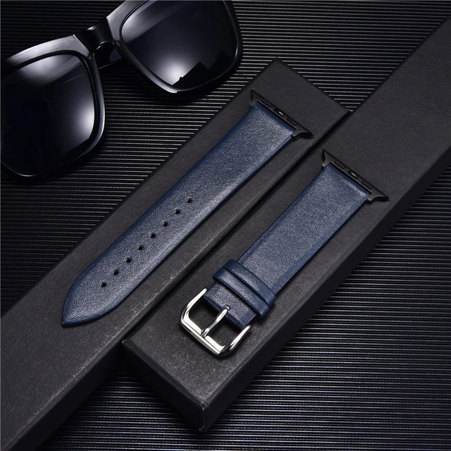 Genuine Leather Band Watch Bracelet Blue-Black